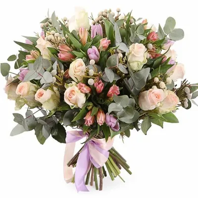 Букет из роз и тюльпанов - красивая фотография