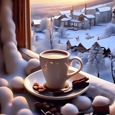 Фотография чарующей зимы: Чашка кофе для вашего проекта