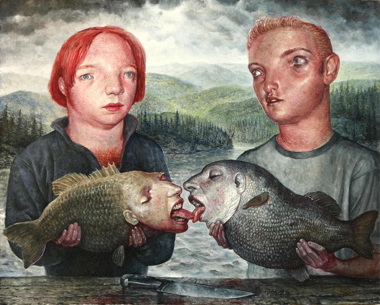 Рыба друг человека. Рыба с человечьим лицом. Смешные картины художников.