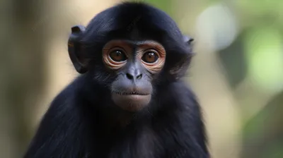 Экзотическая черная обезьяна в объективе камеры