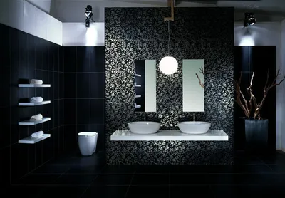 Фото черной плитки в ванной комнате в формате WebP