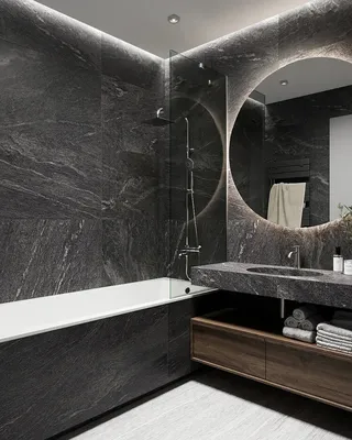 Фотография ванной комнаты с черной плиткой