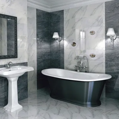 Фото ванной комнаты с черной плиткой и современным дизайном