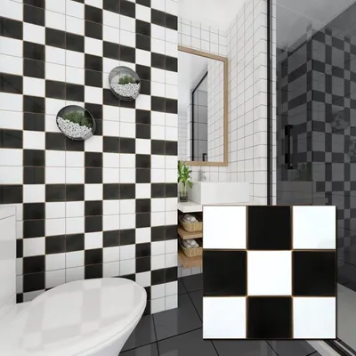 Фото ванной комнаты с черной плиткой и стильным интерьером