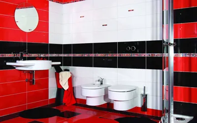 Фото в черно-красной ванной комнате
