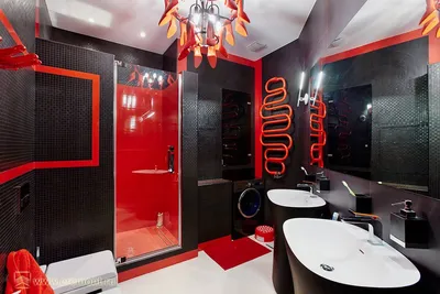 Фотографии в стиле черно-красной ванной комнаты