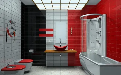 Фотографии ванной комнаты с черными и красными смесителями