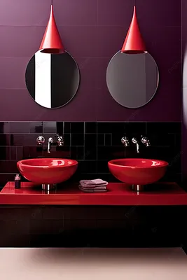 Фото ванной комнаты с черными и красными зеркалами