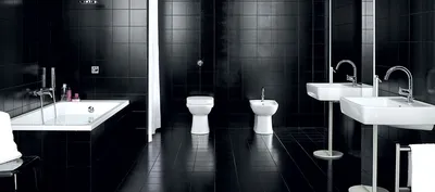 Фотографии ванной комнаты с черными и красными стульями