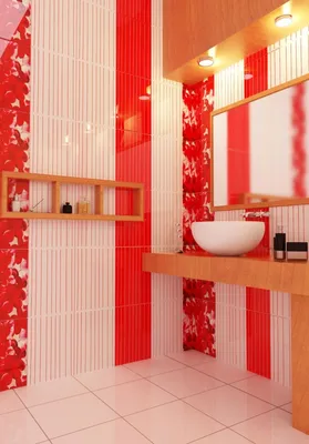 Фотография ванной комнаты в черно-красных тонах: необычный дизайн