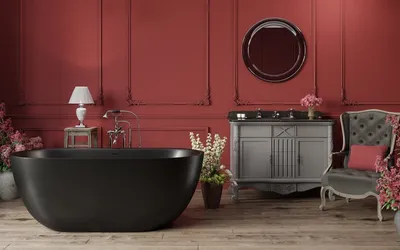 Черно-красная ванная комната: фото смелого интерьера