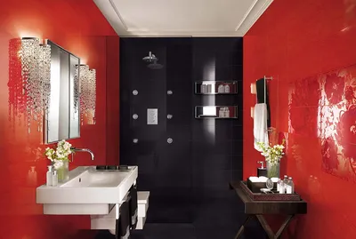 Фото ванной комнаты в черно-красных тонах: смелое цветовое решение