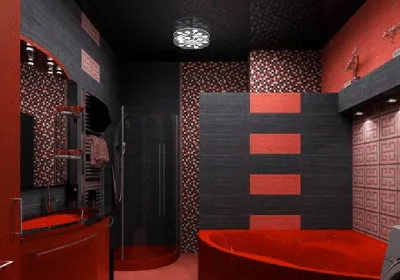 Черно-красная ванная комната: фотография нестандартного дизайна