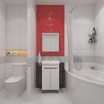 Фотография черно-красной ванной комнаты: смелое цветовое решение