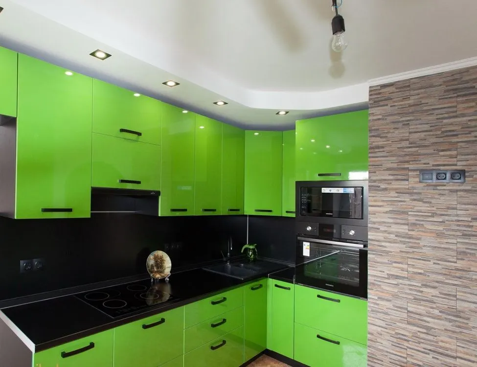 Черно зеленая кухня (70 фото)