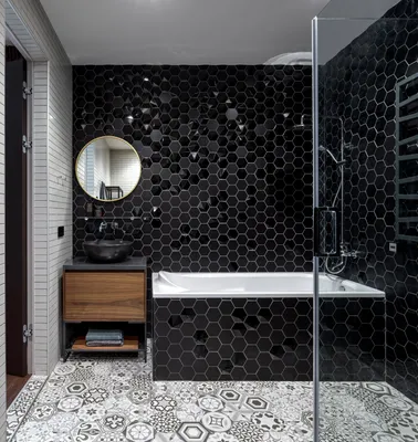 Черный кафель в ванной: 4K изображение