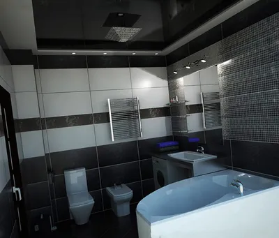 Фото черного натяжного потолка в ванной комнате - скачать JPG