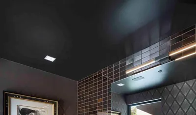 Фото черного натяжного потолка в ванной комнате в HD качестве