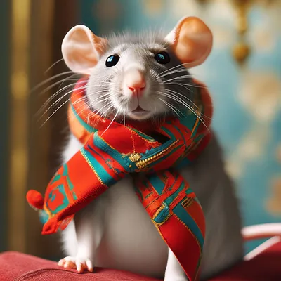 Изображение декоративной крысы на фоне интерьера