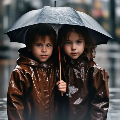 Дети под дождем  фото