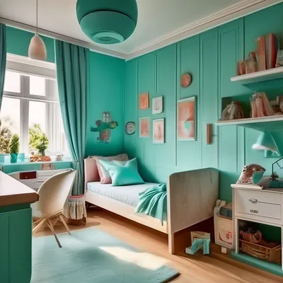 Изображение детской комнаты в бирюзовом цвете