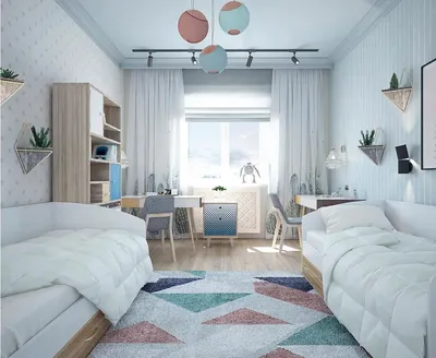 Фото детской комнаты с двухъярусной кроватью с использованием пастельных оттенков