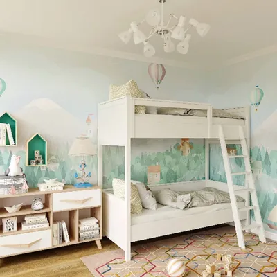 Современный дизайн детской комнаты с двухъярусной кроватью