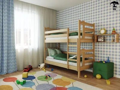 Уютная атмосфера в детской комнате с двухъярусной кроватью