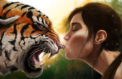 Девушка с тигром  фото