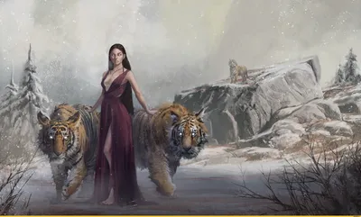 Фото девушки с тигром в высоком разрешении
