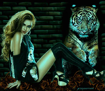 Фотка девушки и тигра с возможностью скачивания в высоком качестве