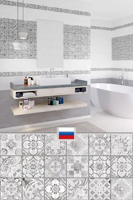 24) Фото керамической плитки в ванной комнате с разными структурами