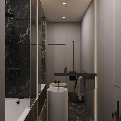 Фото ванной комнаты: черно-белый стиль