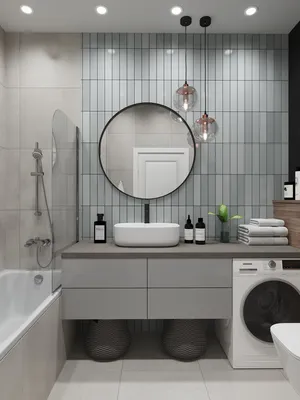 Фото дизайна маленькой ванной комнаты с плиткой №12