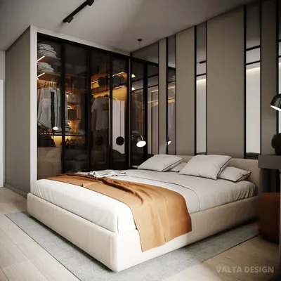 Дизайн спальни с гардеробной  фото