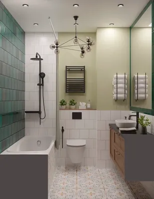 Фотография узкой ванной комнаты с душевой кабиной