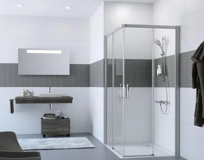 Фото дизайна узкой ванной комнаты с душевой кабиной в Full HD