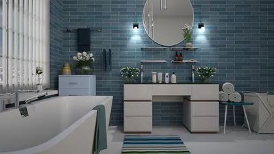 Фото ванной комнаты в бирюзовом цвете с роскошным интерьером