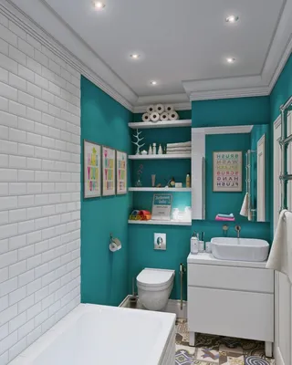 Фото ванной комнаты в бирюзовом цвете с природными элементами