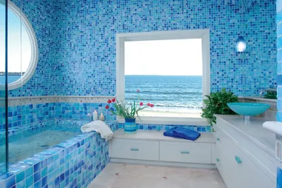 Фото ванной комнаты в бирюзовом цвете с использованием мрамора