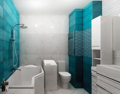 Фото ванной комнаты в бирюзовом цвете с открытой планировкой