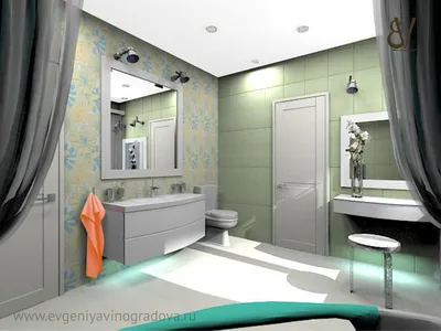 Фото ванной комнаты в бирюзовом цвете с зеркалом-шкафом