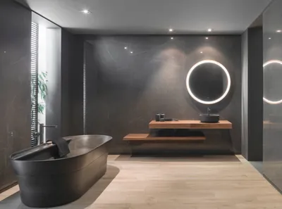 2) Новый дизайн ванной в черном цвете - фото в HD качестве