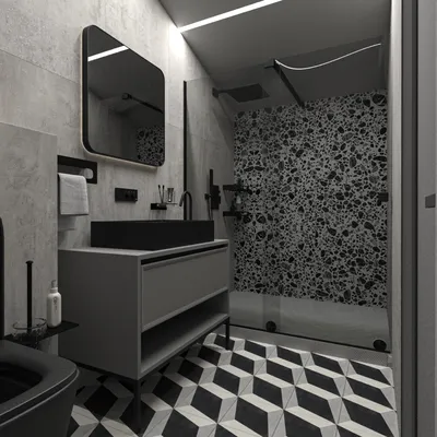 Фото в хорошем качестве ванной комнаты в черном цвете