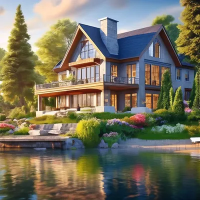 Изображение дома на берегу озера в 4K разрешении