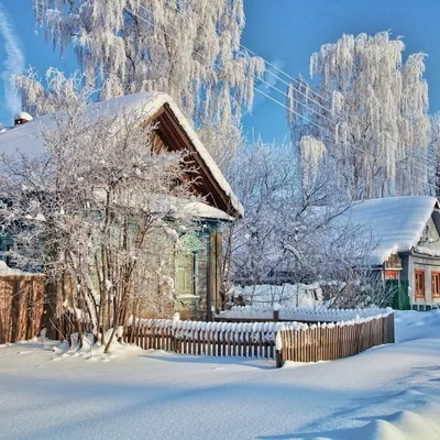 Снежный покров: дом в деревне зимой