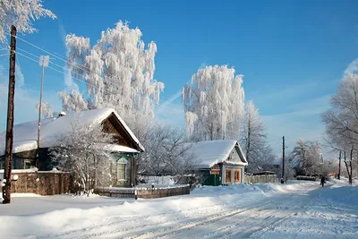 Деревенский дом в зимнем убранстве