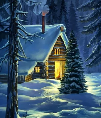 Зимний пейзаж: дом под снегом