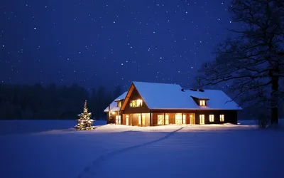 Зимняя идиллия: Скачайте изображение дома в JPG