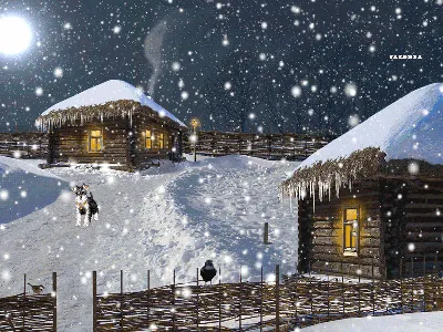 Зимний край: Изображение домика в деревне зимой
